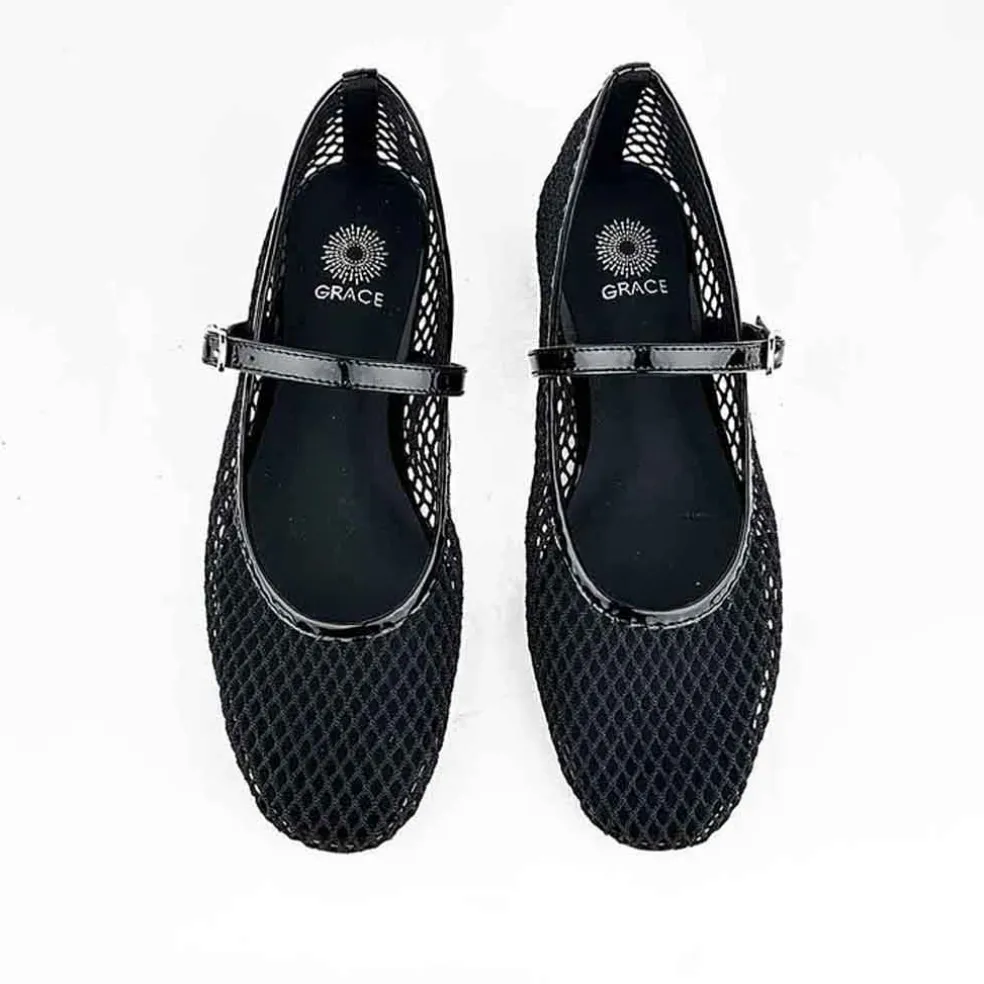Grace Perth Mesh Flat - Black
