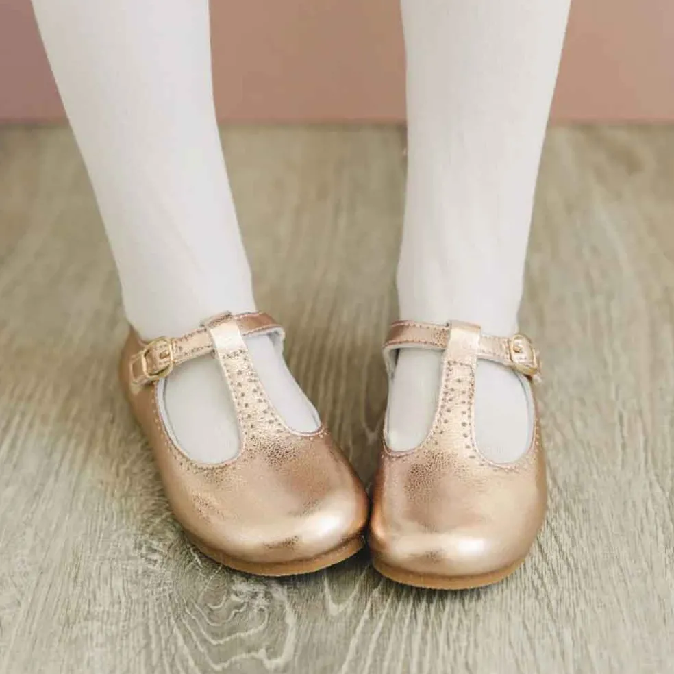 L'amour Eleanor T-Strap Flat - Rose Gold