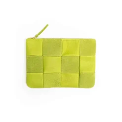 Primecut Leather Check Zip Pouch - Lime